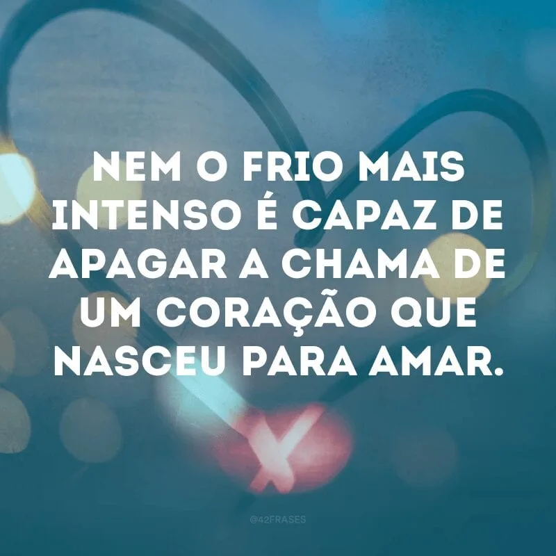 Nem o frio mais intenso é capaz de apagar a chama de um coração que nasceu para amar. 
