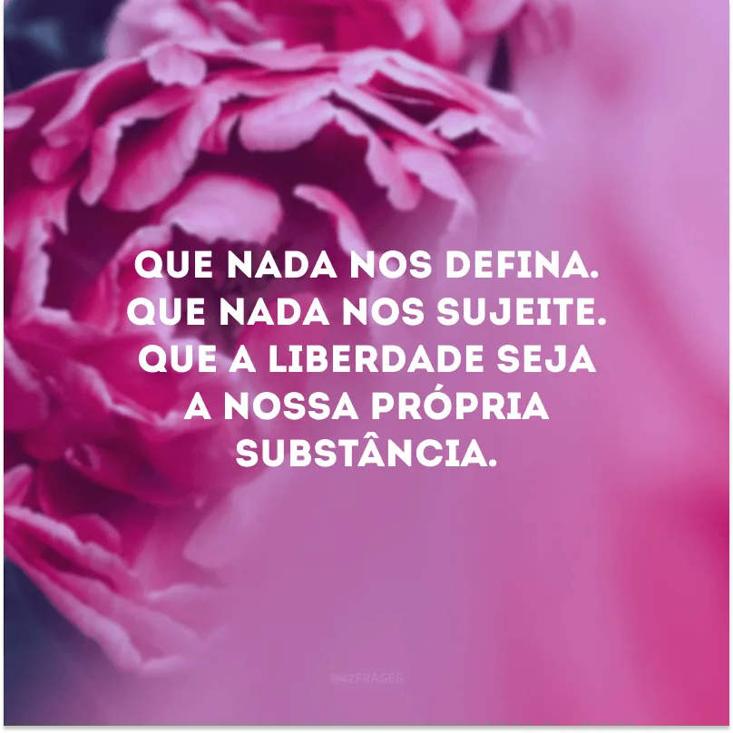 Que nada nos defina. Que nada nos sujeite. Que a liberdade seja a nossa própria substância.