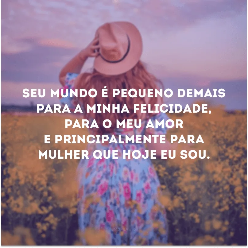 Seu mundo é pequeno demais para a minha felicidade, para o meu amor e principalmente para mulher que hoje eu sou.