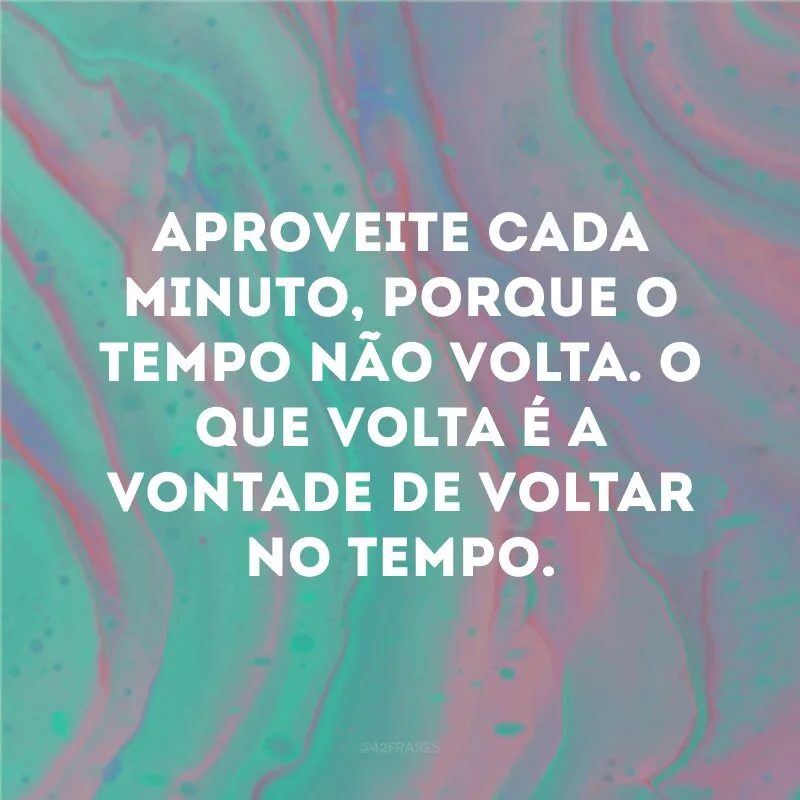 Aproveite cada minuto, porque o tempo não volta. O que volta é a vontade de voltar no tempo.