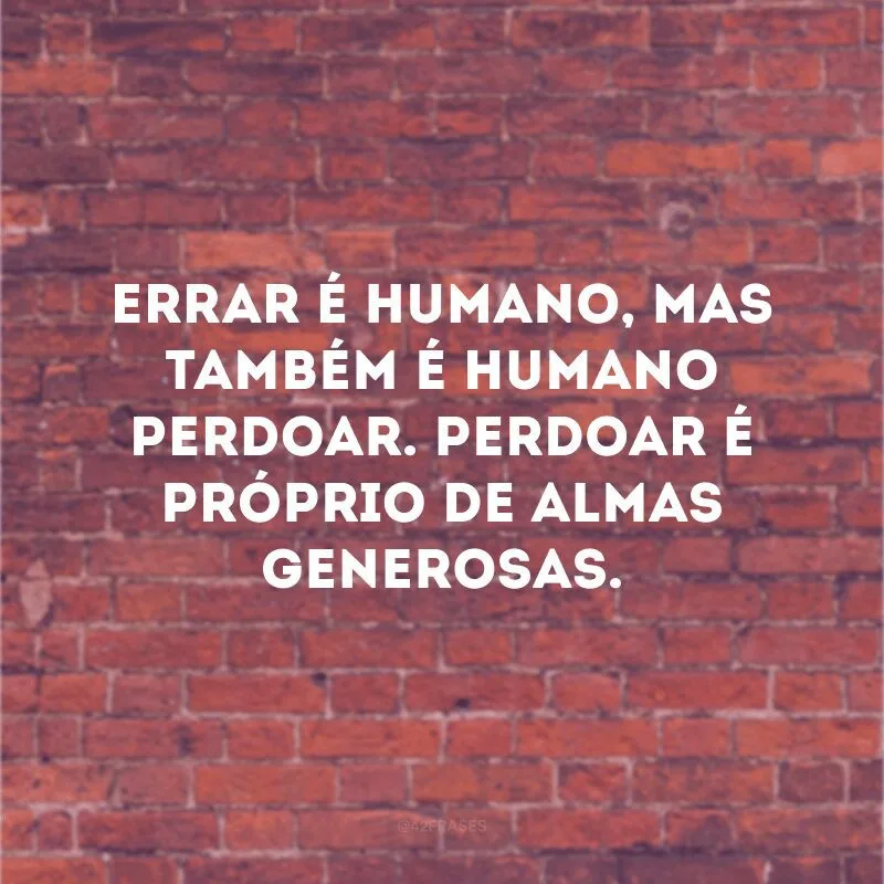 Errar é humano, mas também é humano perdoar. Perdoar é próprio de almas generosas.

