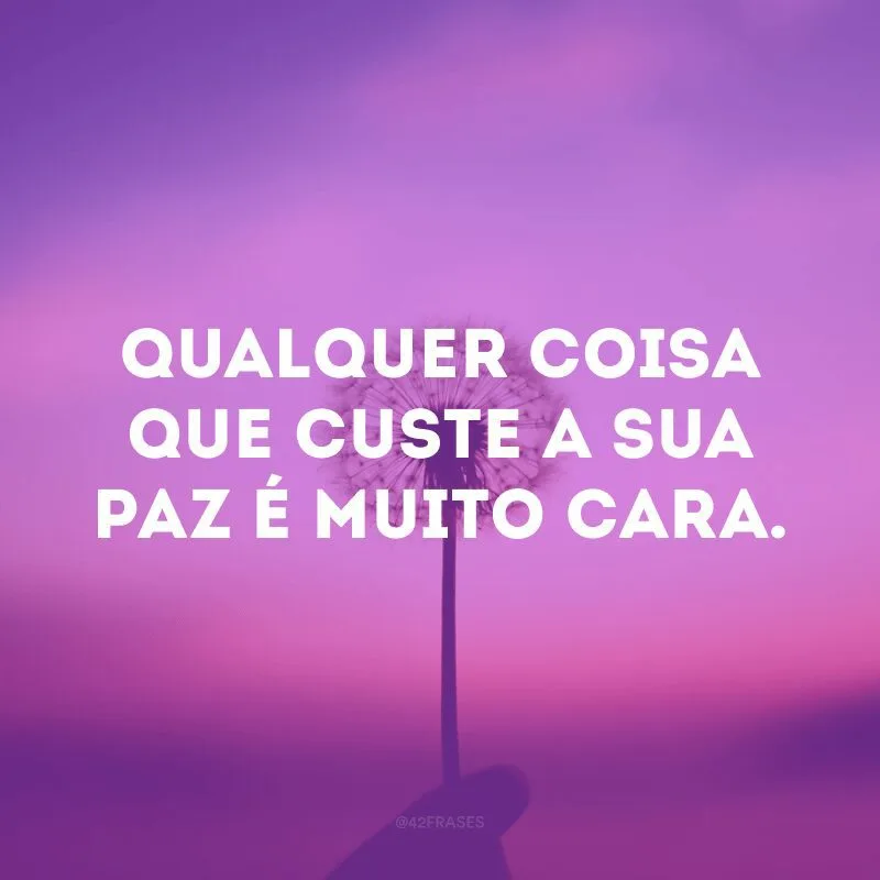 Qualquer coisa que custe a sua paz é muito cara.
