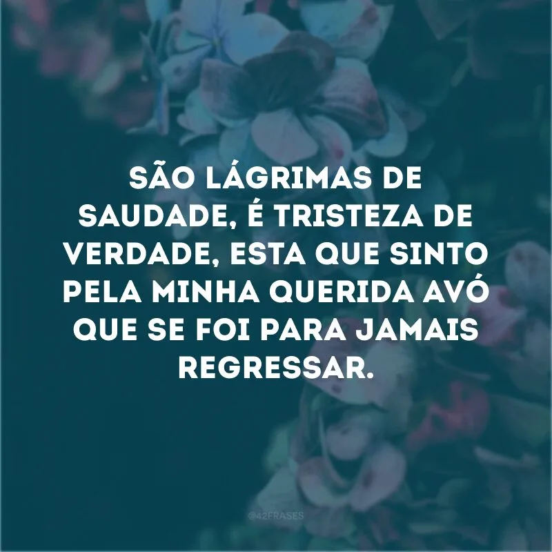 São lágrimas de saudade, é tristeza de verdade, esta que sinto pela minha querida avó que se foi para jamais regressar.