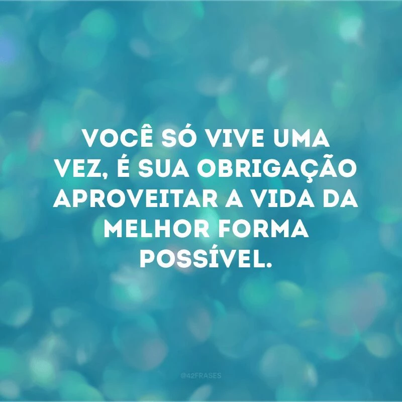 Você só vive uma vez, é sua obrigação aproveitar a vida da melhor forma possível.
