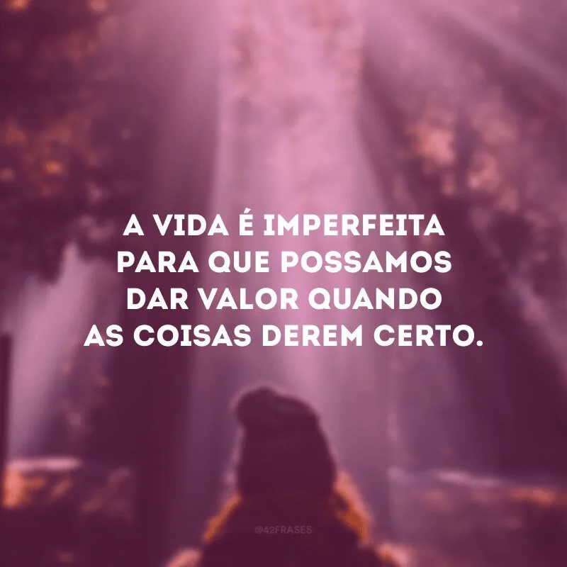 A vida é imperfeita para que possamos dar valor quando as coisas derem certo. 