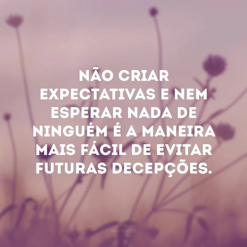 Não criar expectativas e nem esperar nada de ninguém é a maneira mais fácil de evitar futuras decepções. 