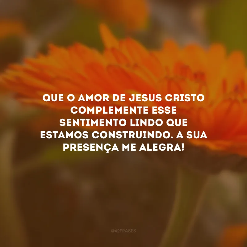 Que o amor de Jesus Cristo complemente esse sentimento lindo que estamos construindo. A sua presença me alegra!