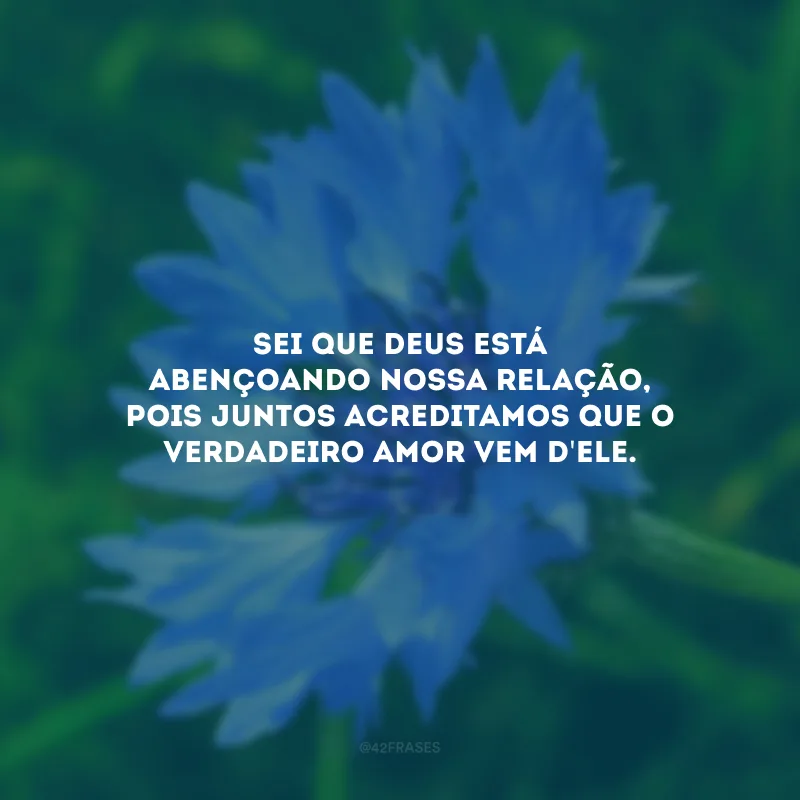 Sei que Deus está abençoando nossa relação, pois juntos acreditamos que o verdadeiro amor vem d\'Ele.