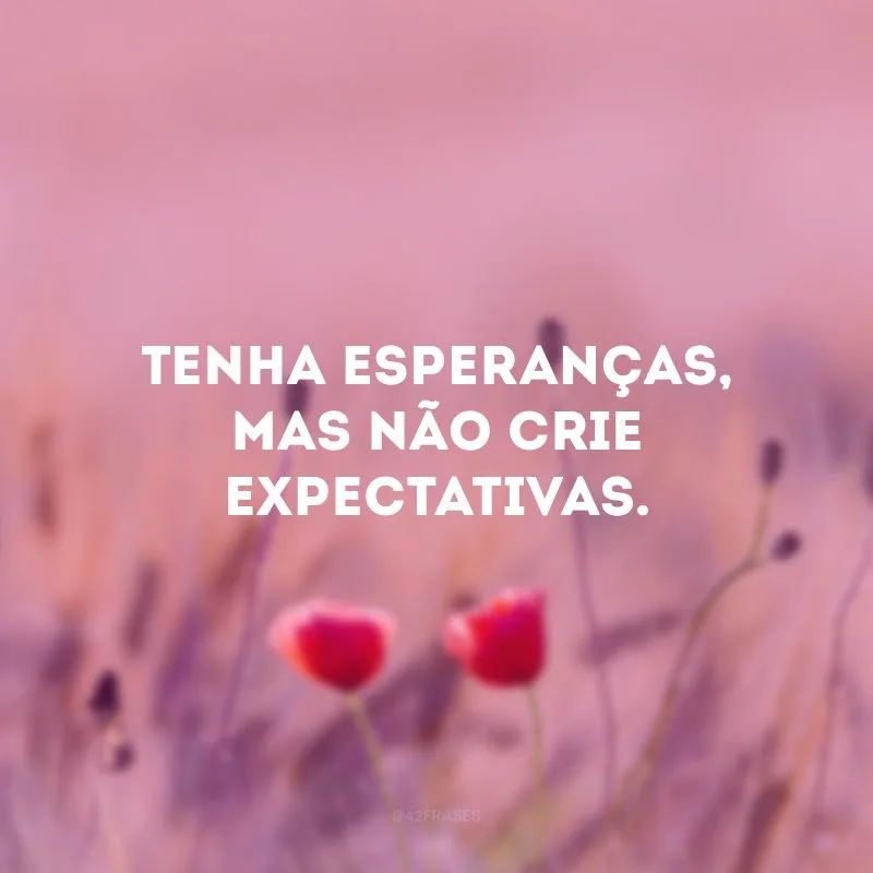 Tenha esperanças, mas não crie expectativas.