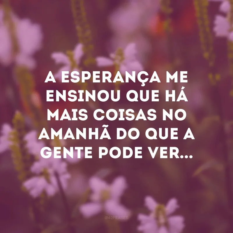 A esperança me ensinou que há mais coisas no amanhã do que a gente pode ver...