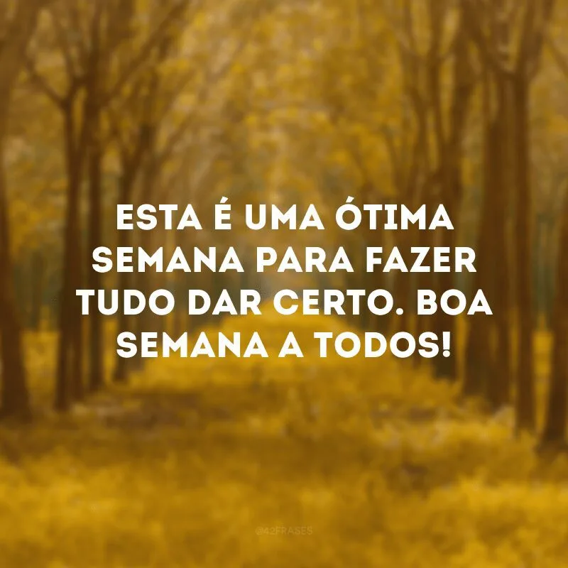 Esta é uma ótima semana para fazer tudo dar certo. Boa semana a todos!