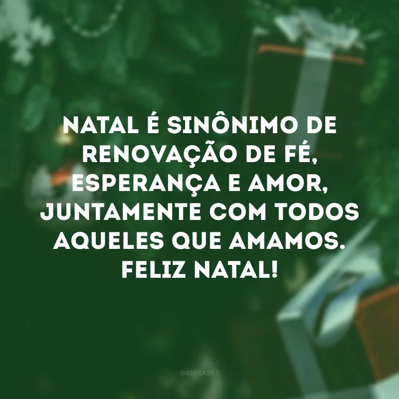 Natal é sinônimo de renovação de fé, esperança e amor, juntamente com todos aqueles que amamos. Feliz Natal!