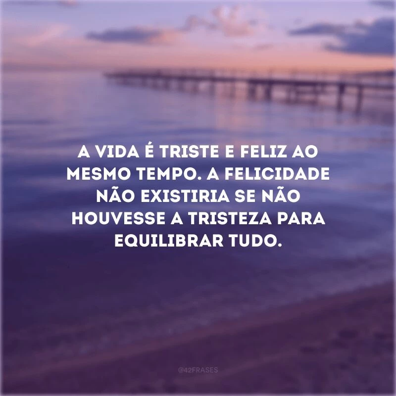 A vida é triste e feliz ao mesmo tempo. A felicidade não existiria se não houvesse a tristeza para equilibrar tudo.