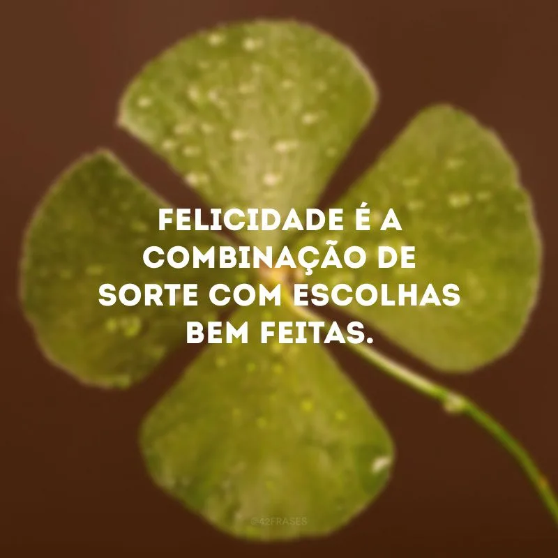 Felicidade é a combinação de sorte com escolhas bem feitas.