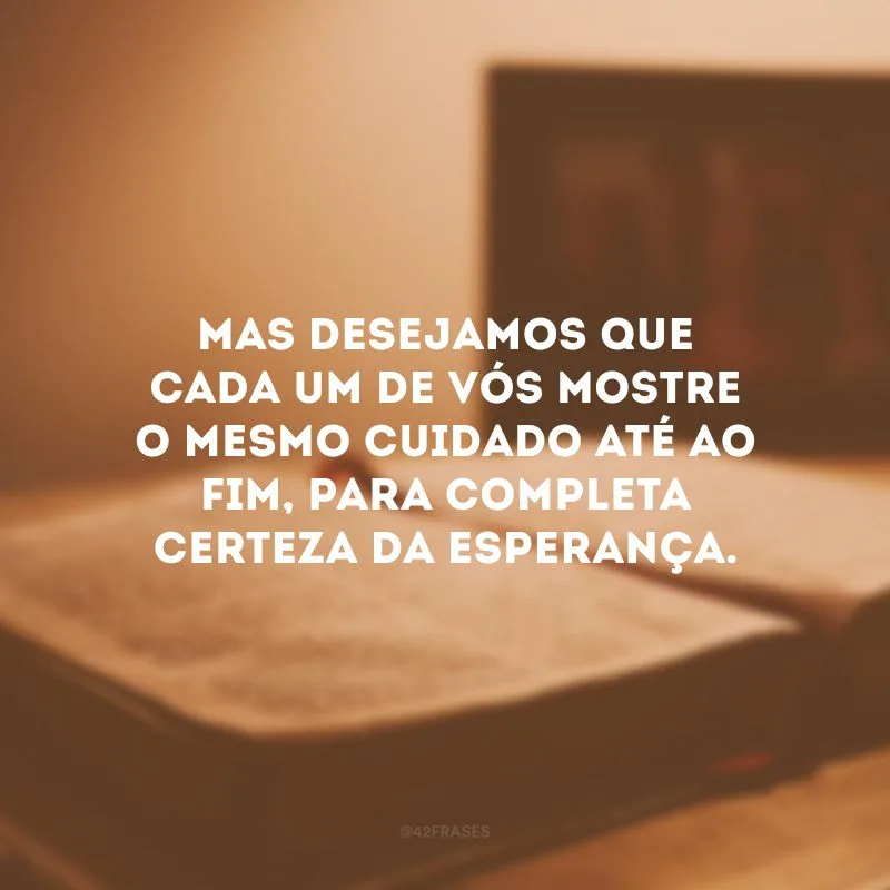 Mas desejamos que cada um de vós mostre o mesmo cuidado até ao fim, para completa certeza da esperança. 