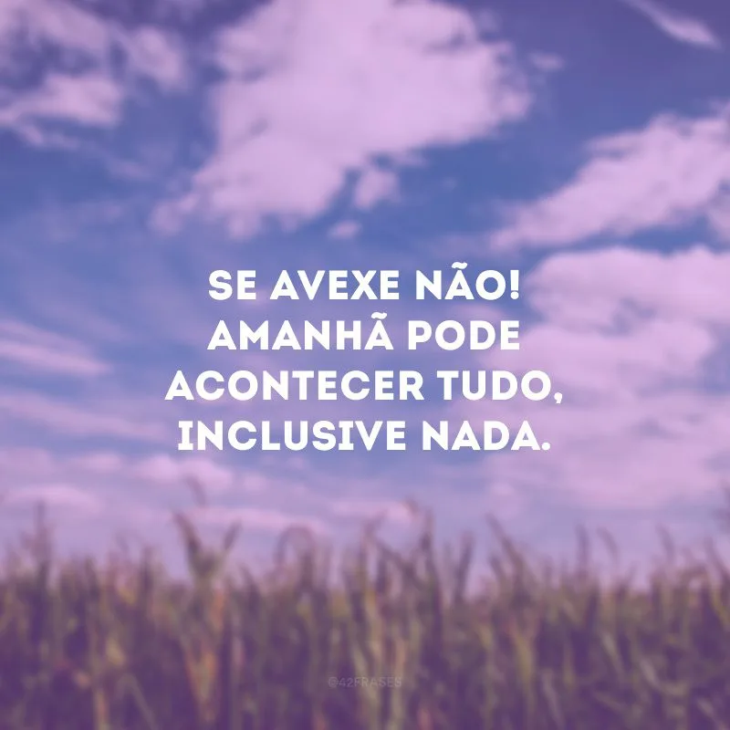 Se avexe não! Amanhã pode acontecer tudo, inclusive nada.