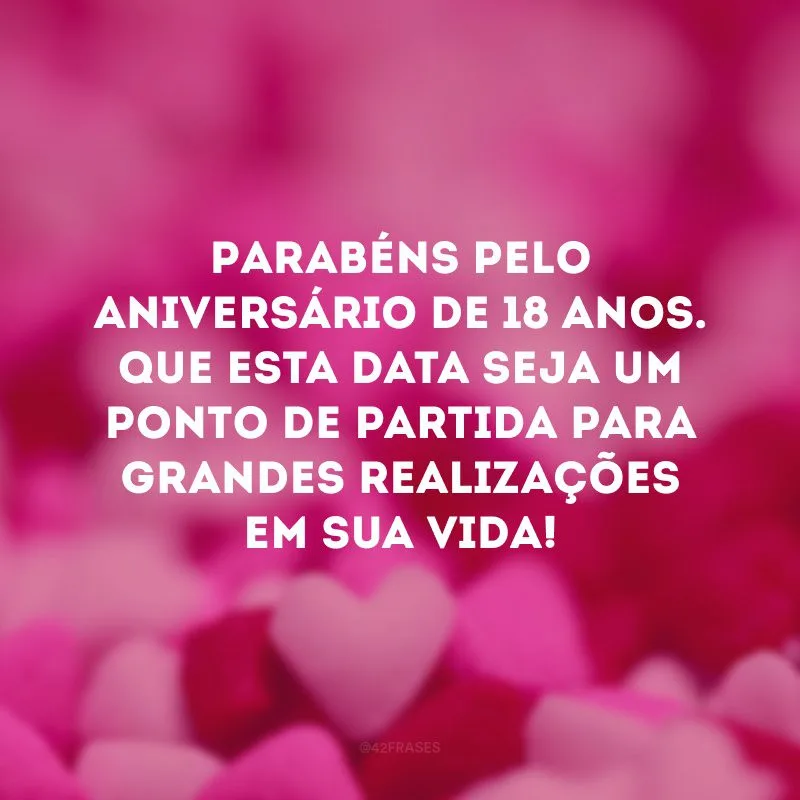 Parabéns pelo aniversário de 18 anos. Que esta data seja um ponto de partida para grandes realizações em sua vida! 