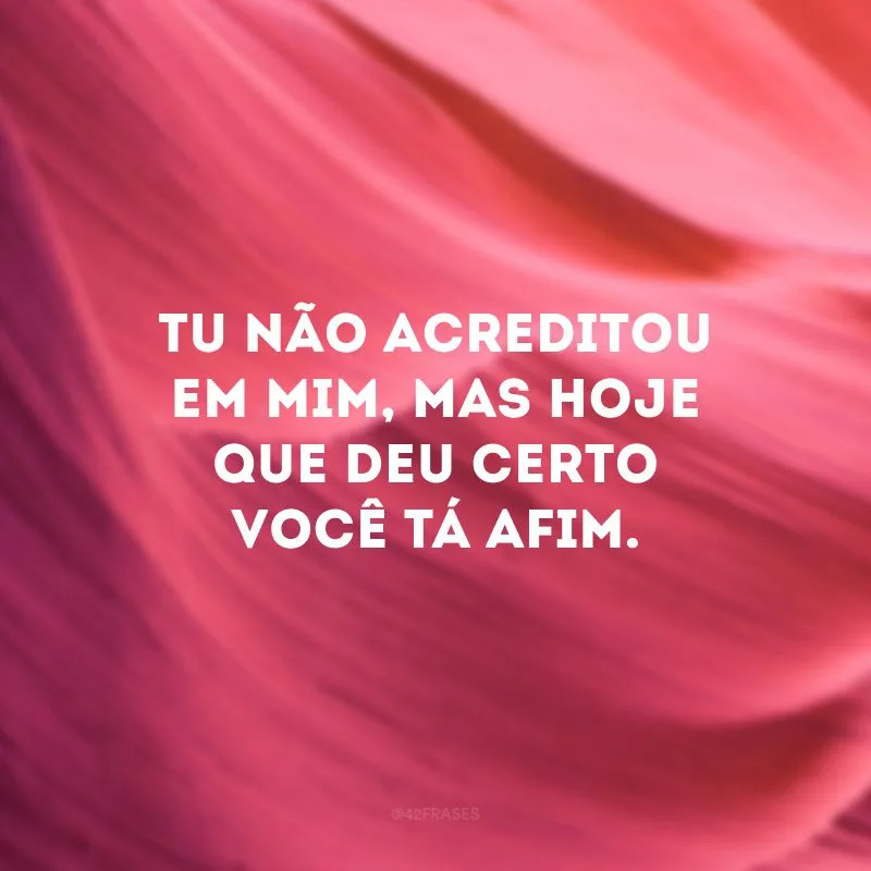 Tu não acreditou em mim, mas hoje que deu certo você tá afim.
