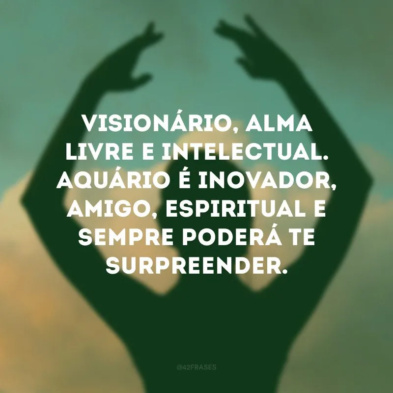 Visionário, alma livre e intelectual. Aquário é inovador, amigo, espiritual e sempre poderá te surpreender.