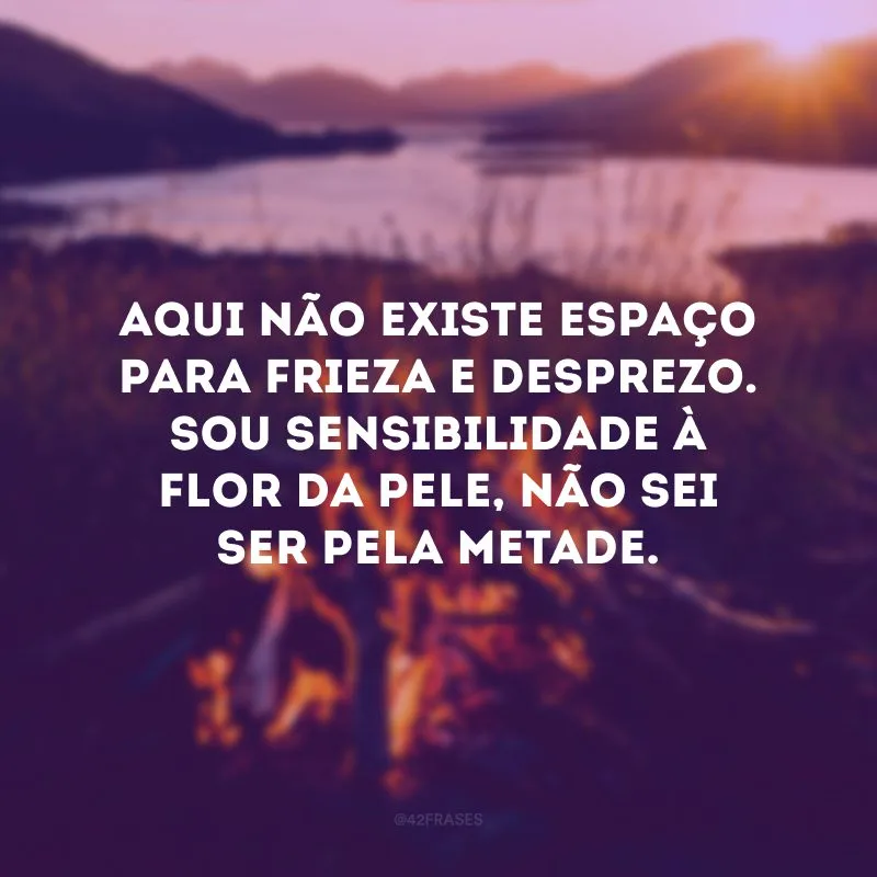 Aqui não existe espaço para frieza e desprezo. Sou sensibilidade à flor da pele, não sei ser pela metade.