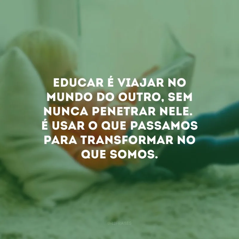 Educar é viajar no mundo do outro, sem nunca penetrar nele. É usar o que passamos para transformar no que somos. 