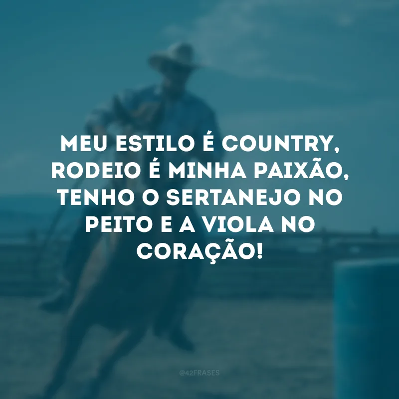 Meu estilo é country, rodeio é minha paixão, tenho o sertanejo no peito e a viola no coração!