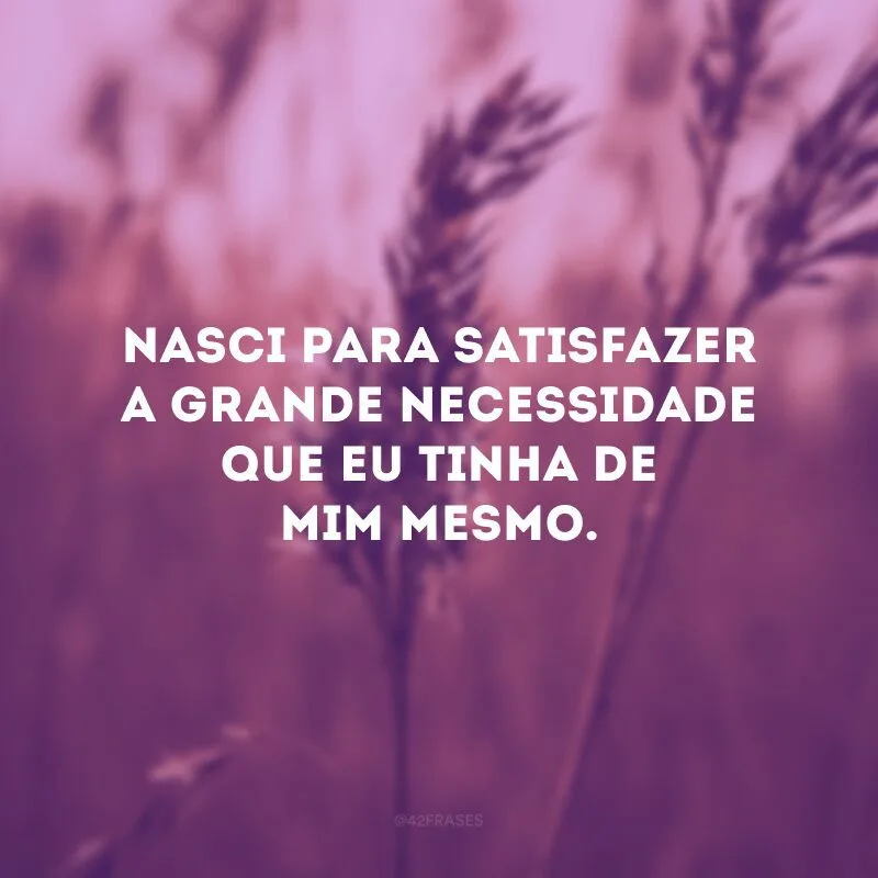 Nasci para satisfazer a grande necessidade que eu tinha de mim mesmo.