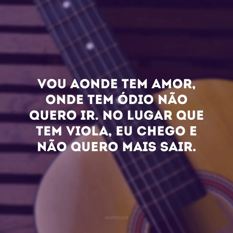 Vou aonde tem amor, onde tem ódio não quero ir. No lugar que tem viola, eu chego e não quero mais sair. 