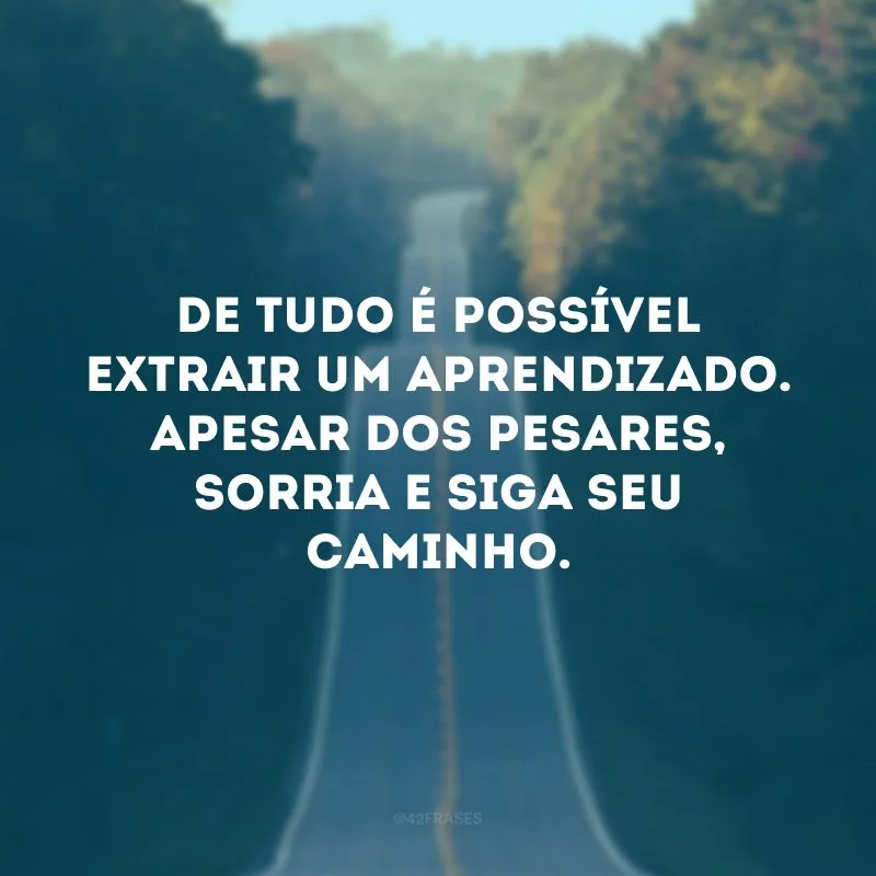 De tudo é possível extrair um aprendizado. Apesar dos pesares, sorria e siga seu caminho.