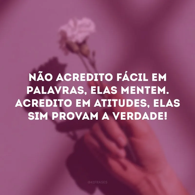 Não acredito fácil em palavras, elas mentem. Acredito em atitudes, elas sim provam a verdade!