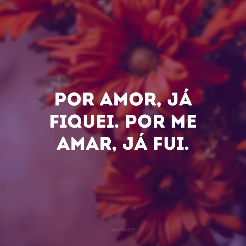 Por amor, já fiquei. Por me amar, já fui. 