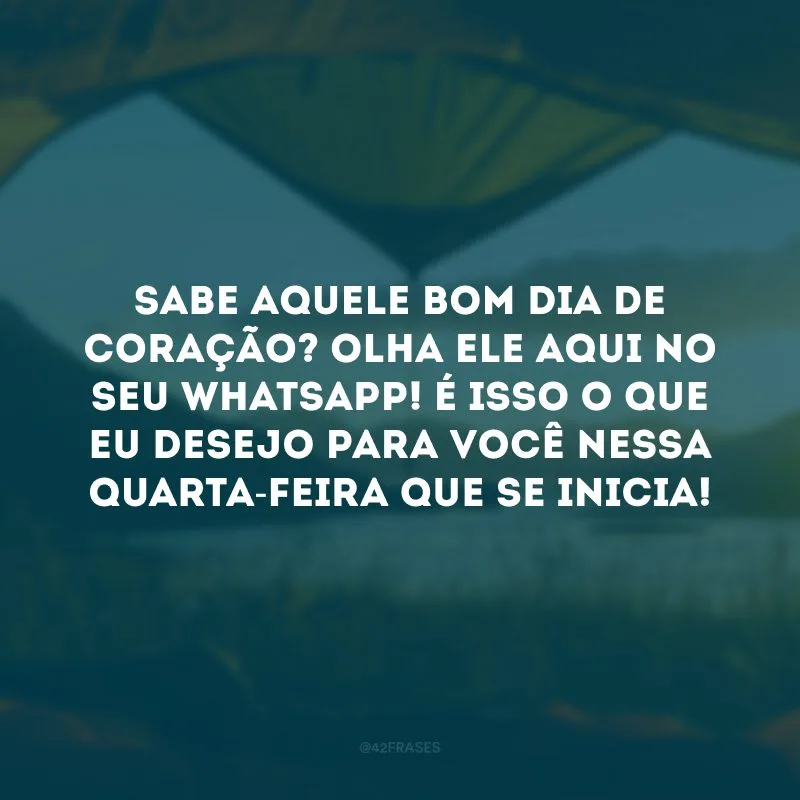 Sabe aquele bom dia de coração? Olha ele aqui no seu Whatsapp! É isso o que eu desejo para você nessa quarta-feira que se inicia! 