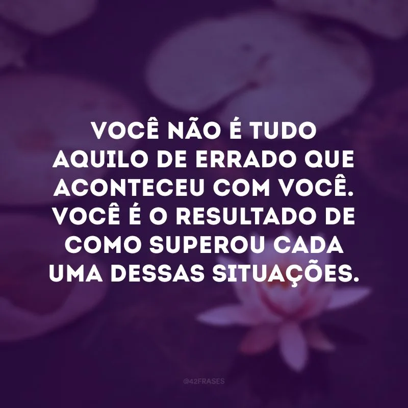 Você não é tudo aquilo de errado que aconteceu com você. Você é o resultado de como superou cada uma dessas situações. 
