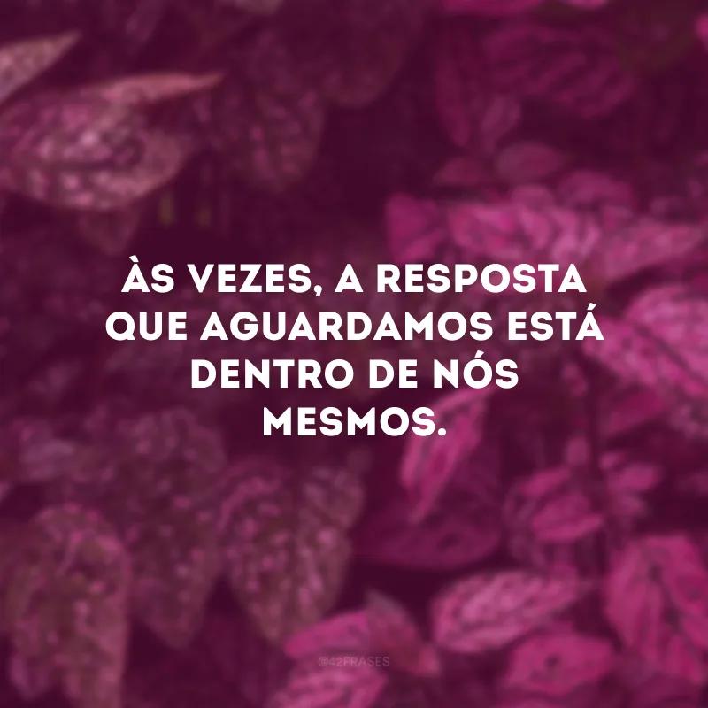 Às vezes, a resposta que aguardamos está dentro de nós mesmos. 