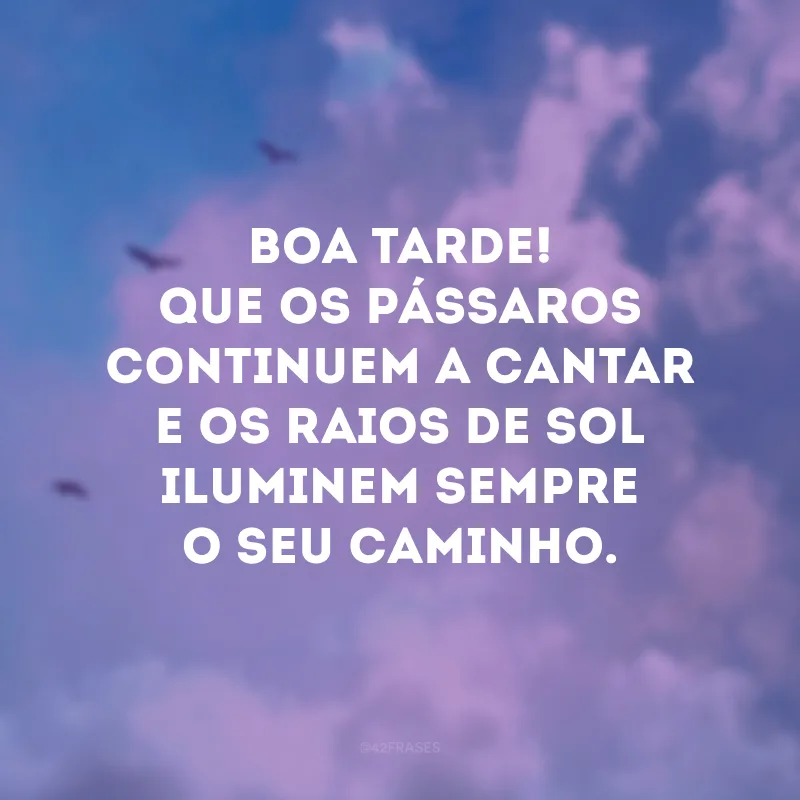Boa tarde! Que os pássaros continuem a cantar e os raios de sol iluminem sempre o seu caminho.