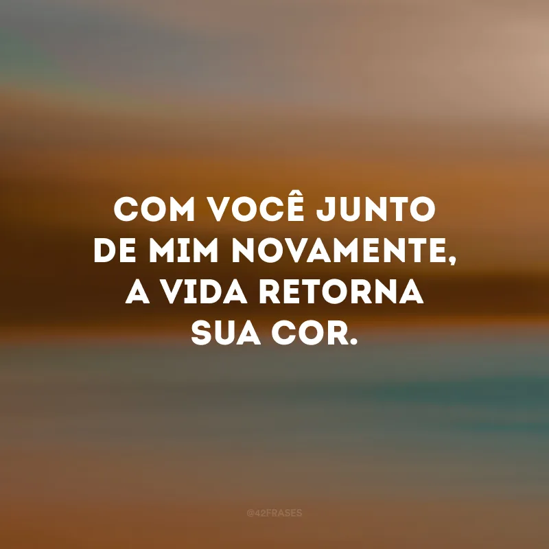 Com você junto de mim novamente, a vida retorna sua cor. 