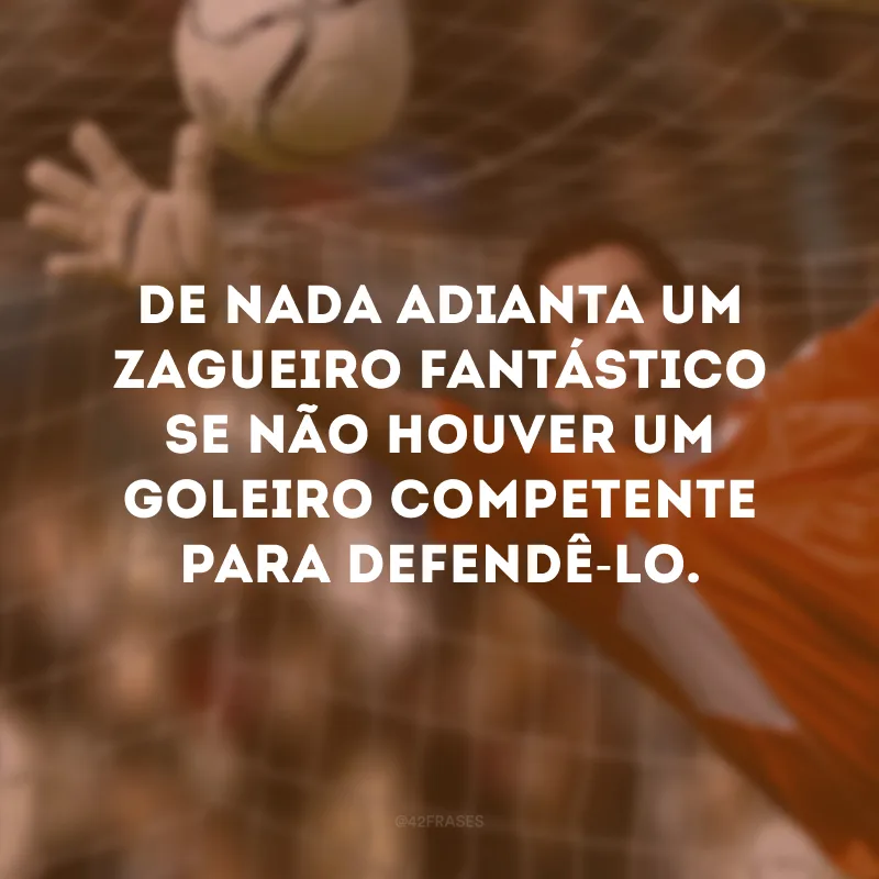 De nada adianta um zagueiro fantástico se não houver um goleiro competente para defendê-lo.
