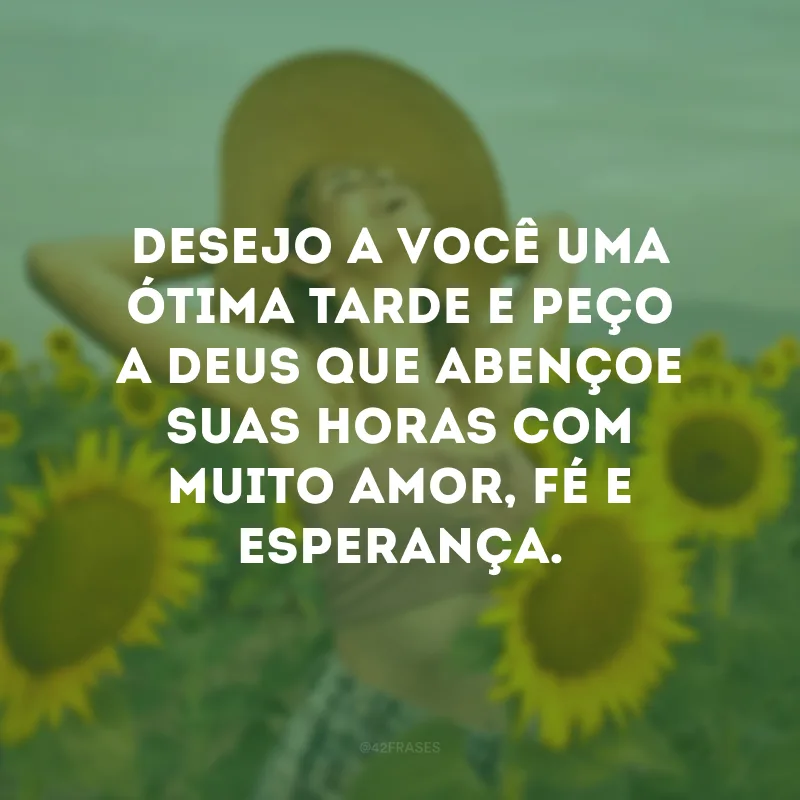Desejo a você uma ótima tarde e peço a Deus que abençoe suas horas com muito amor, fé e esperança.