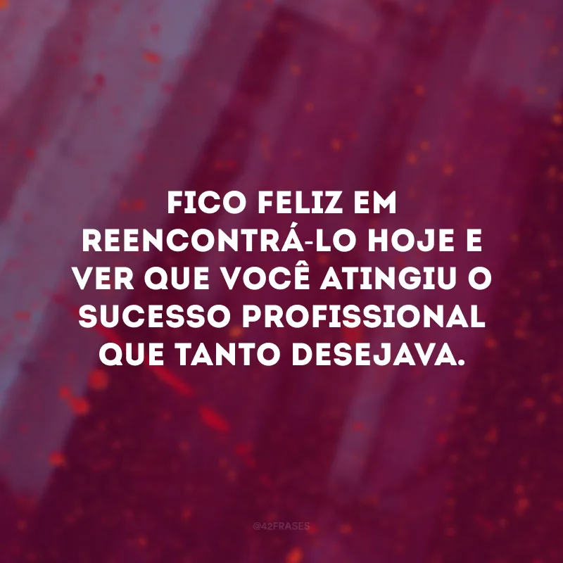 Fico feliz em reencontrá-lo hoje e ver que você atingiu o sucesso profissional que tanto desejava.