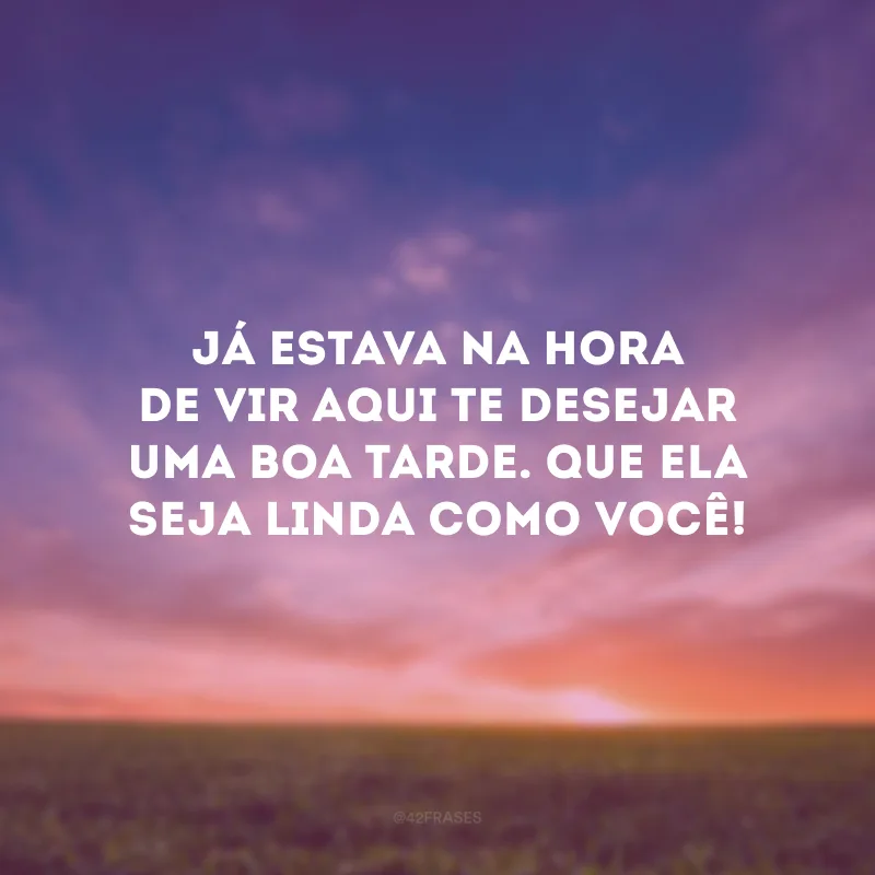 Já estava na hora de vir aqui te desejar uma boa tarde. Que ela seja linda como você!