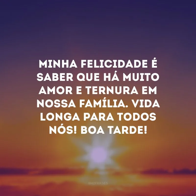Minha felicidade é saber que há muito amor e ternura em nossa família. Vida longa para todos nós! Boa tarde!