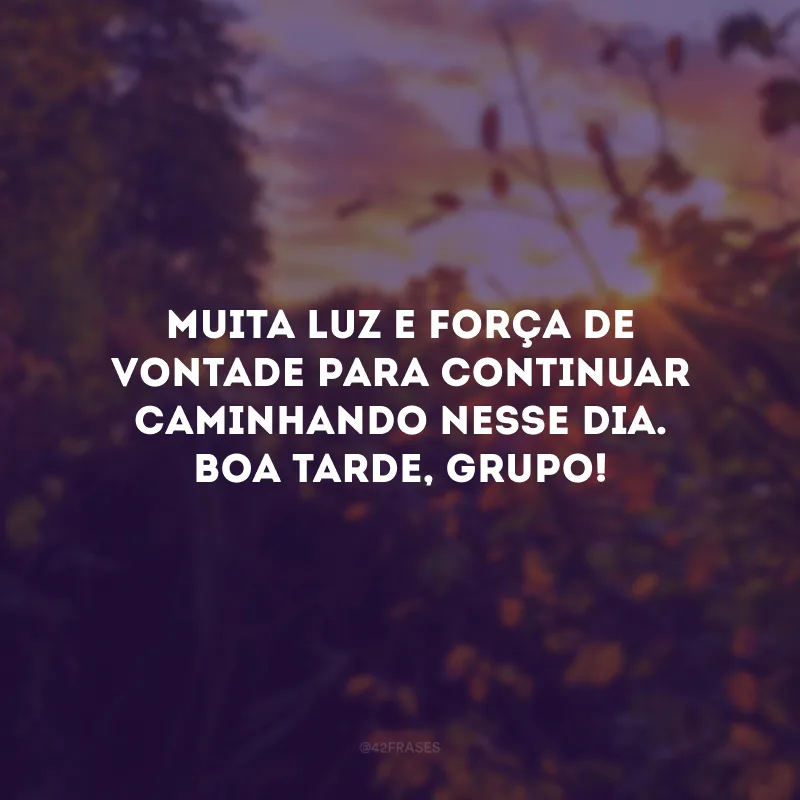 Muita luz e força de vontade para continuar caminhando nesse dia. Boa tarde, grupo!