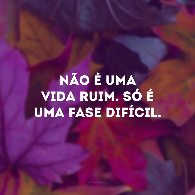 Não é uma vida ruim. Só é uma fase difícil.