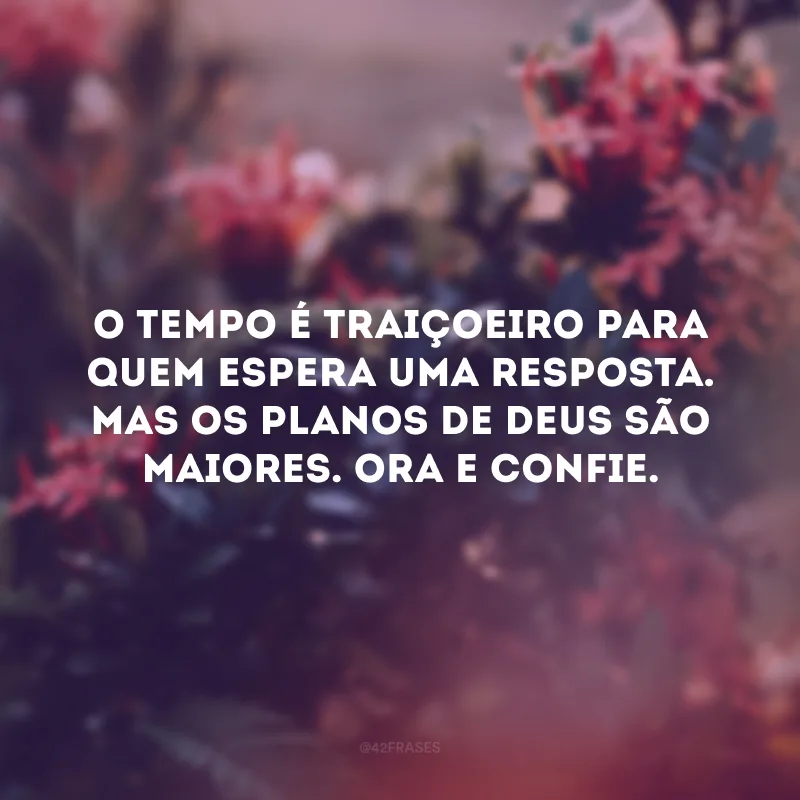 O tempo é traiçoeiro para quem espera uma resposta. Mas os planos de Deus são maiores. Ora e confie. 