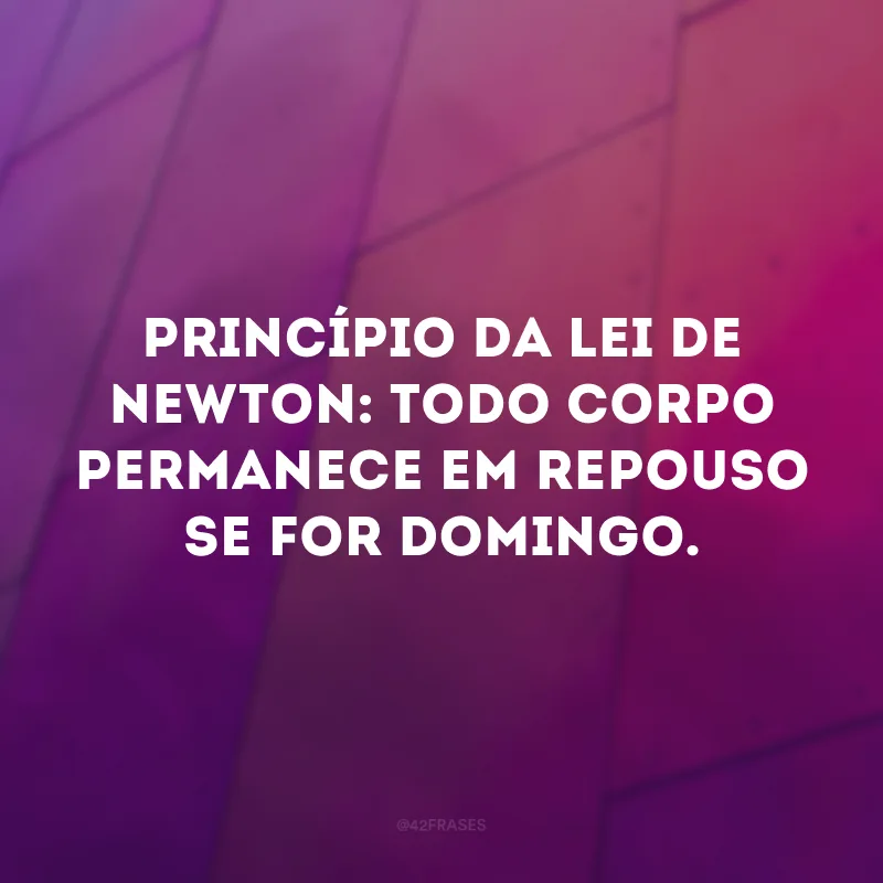 Princípio da Lei de Newton: todo corpo permanece em repouso se for domingo.