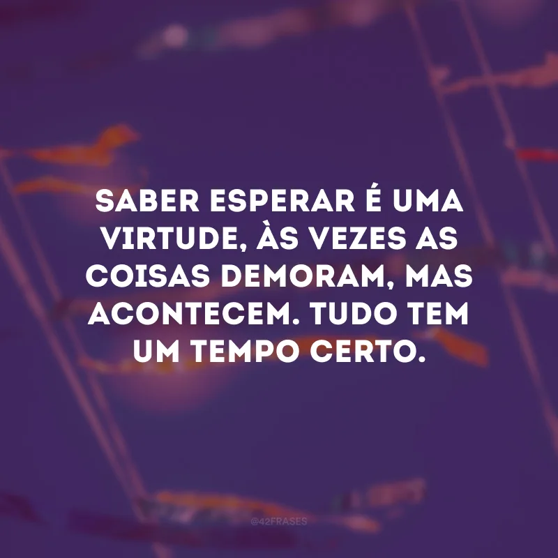 Saber esperar é uma virtude, às vezes as coisas demoram, mas acontecem. Tudo tem um tempo certo.