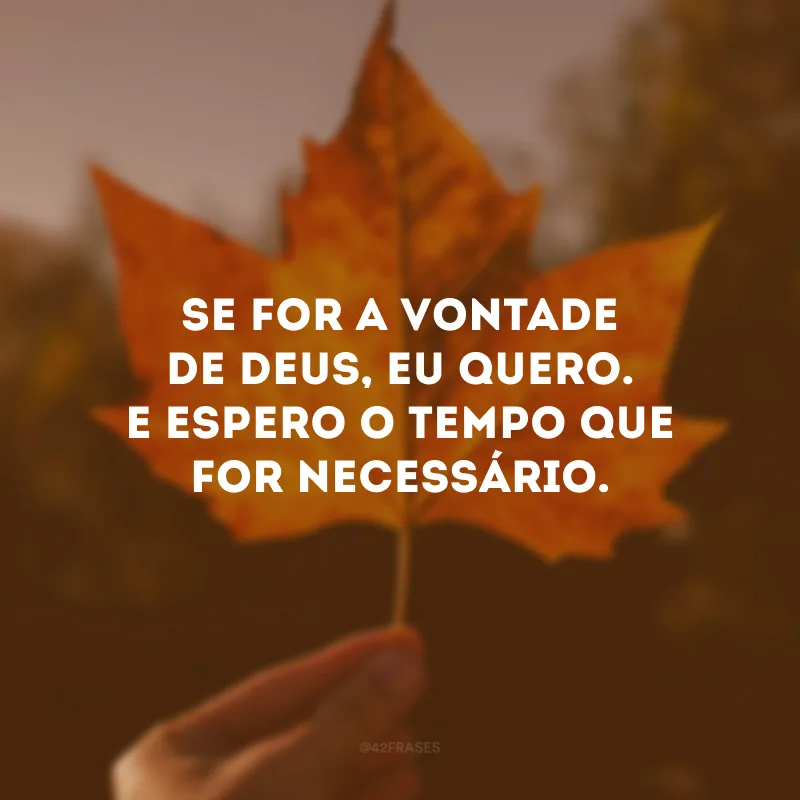 Se for a vontade de Deus, eu quero. E espero o tempo que for necessário. 