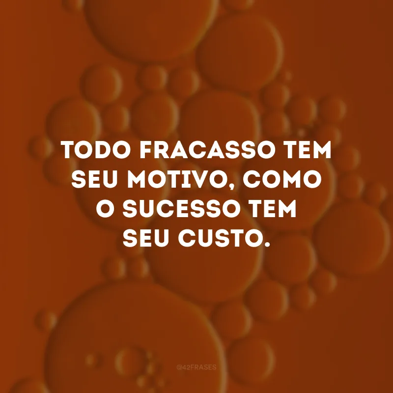 Todo fracasso tem seu motivo, como o sucesso tem seu custo.