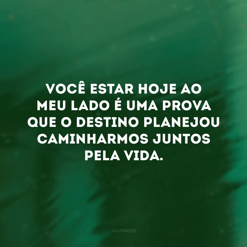 Você estar hoje ao meu lado é uma prova que o destino planejou caminharmos juntos pela vida. 
