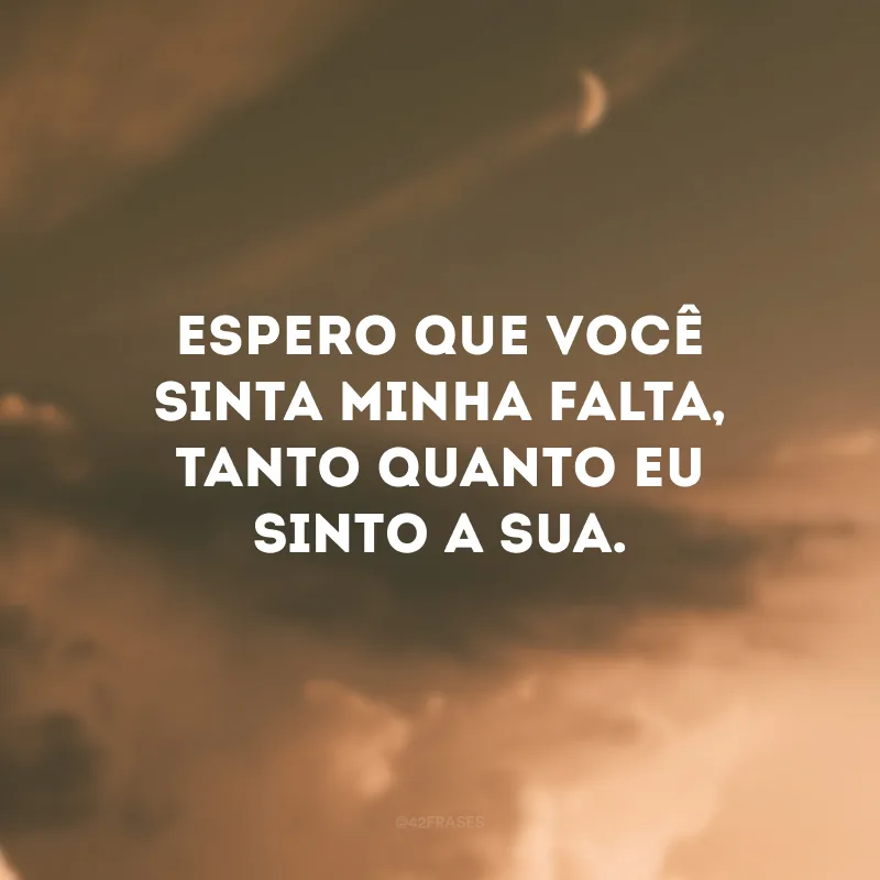 Espero que você sinta minha falta, tanto quanto eu sinto a sua.